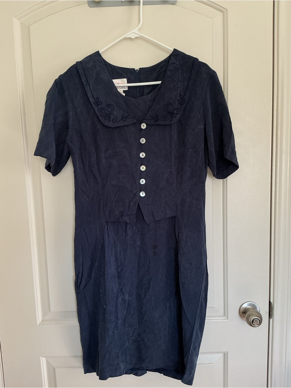 VTG Piccalino Petites Navy Blue Embroidered Sailor Collar Dress